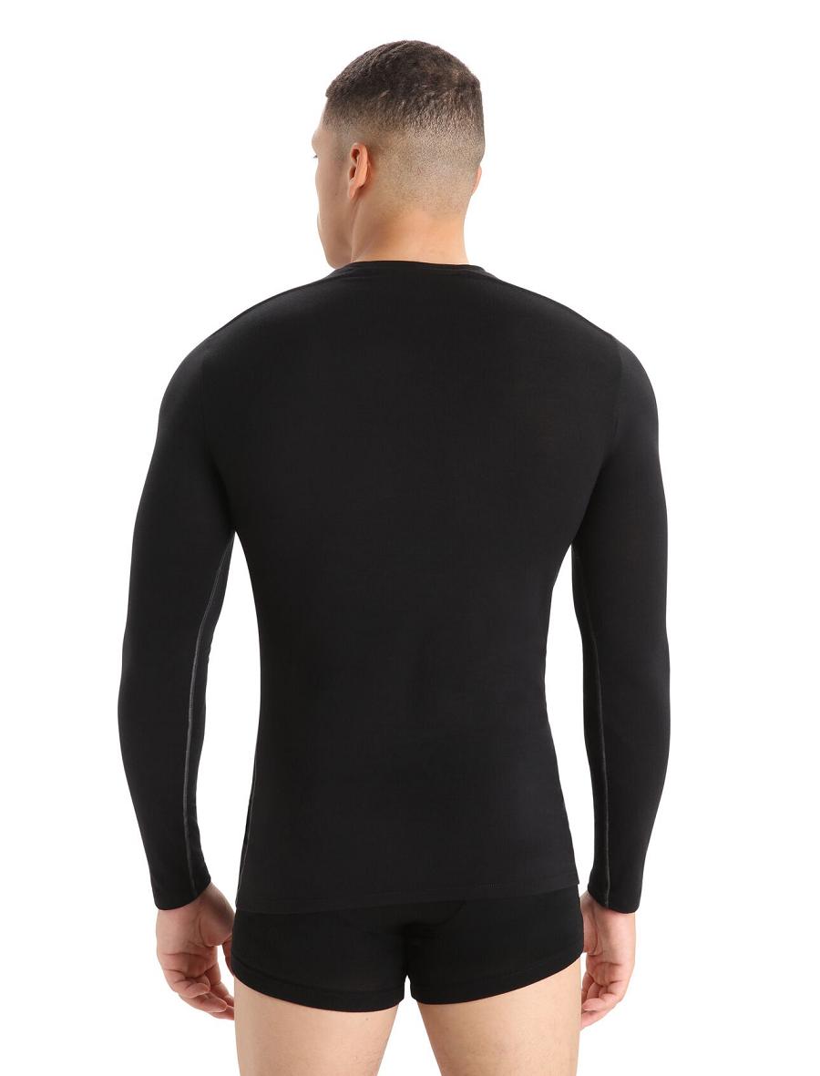 Bielizny Icebreaker Merino Anatomica Long Sleeve Crewe T-Shirt Męskie Czarne | PL 1655NWYB